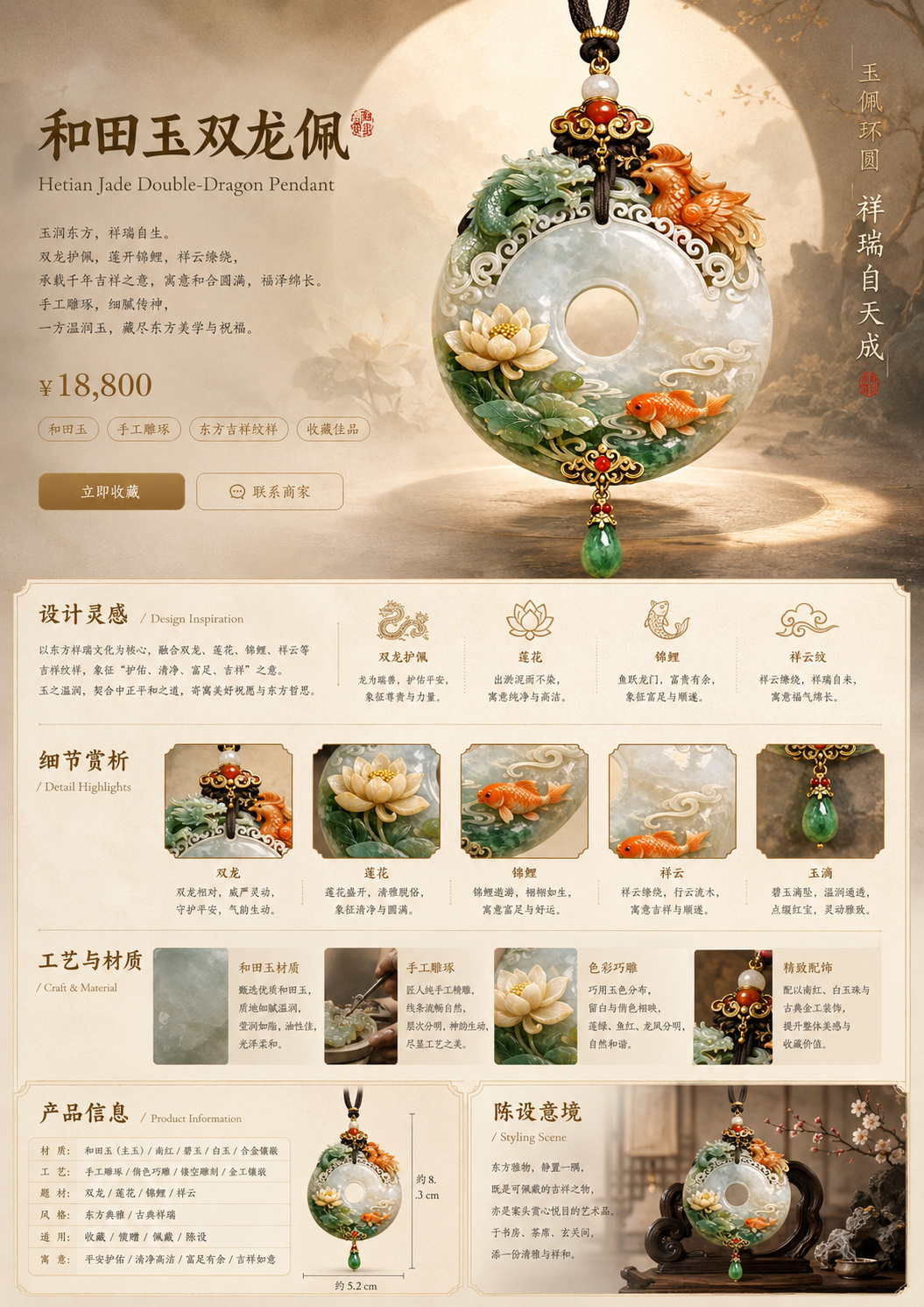 Hetian Jade Double-Dragon Pendant