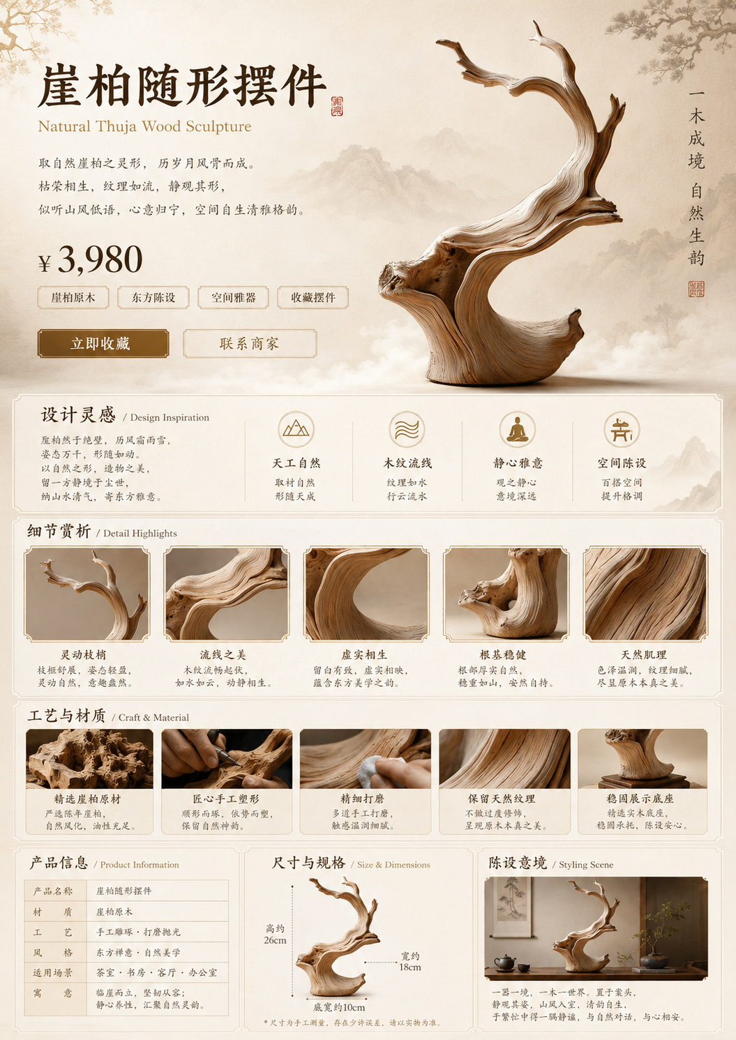 Natural Thuja Wood Sculpture