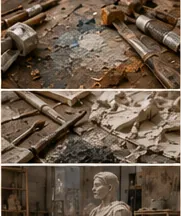 Sculpting tools and materials on a workbench